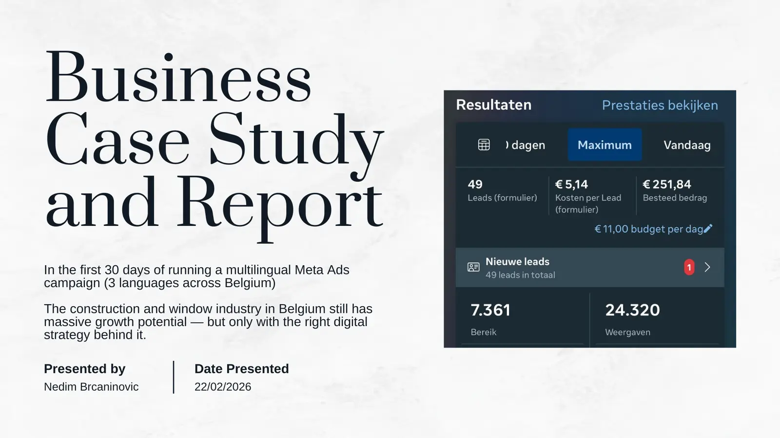 BHB Windows Meta Ads case-study report by NedVision