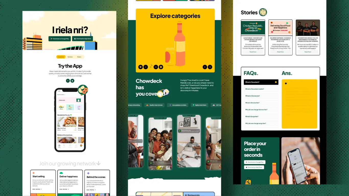 Chowdeck website design showcase by NedVision