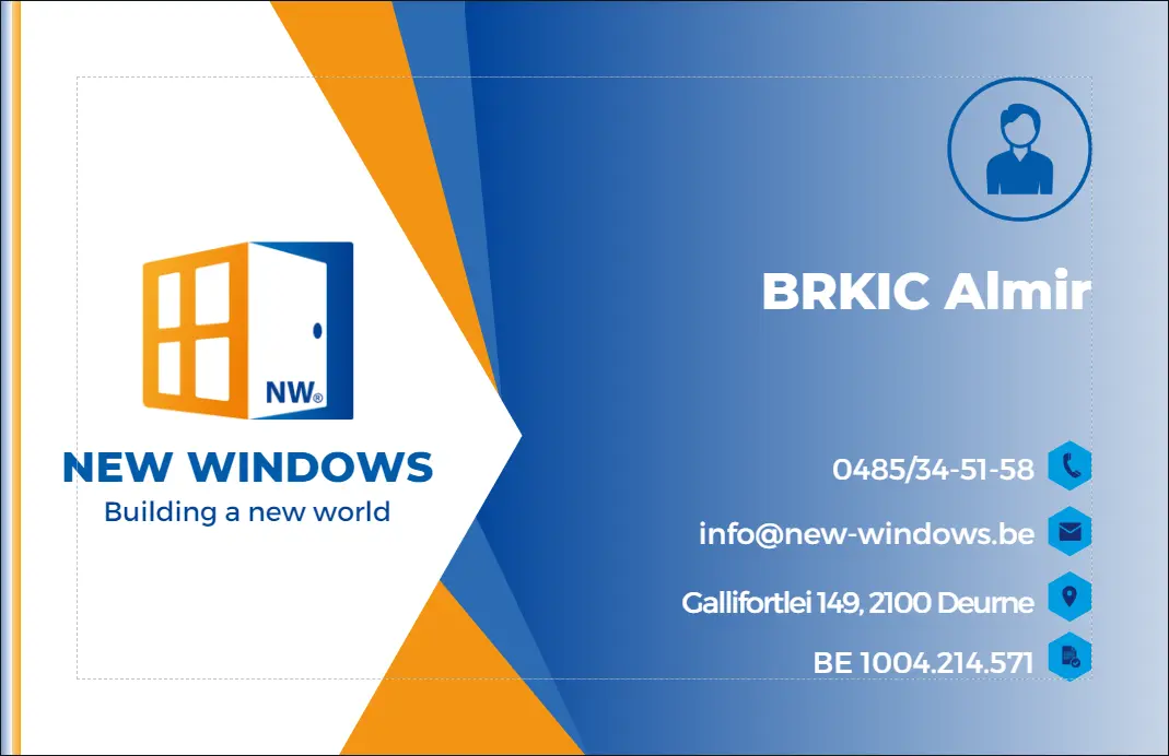 Front of New Windows business card designed by NedVision