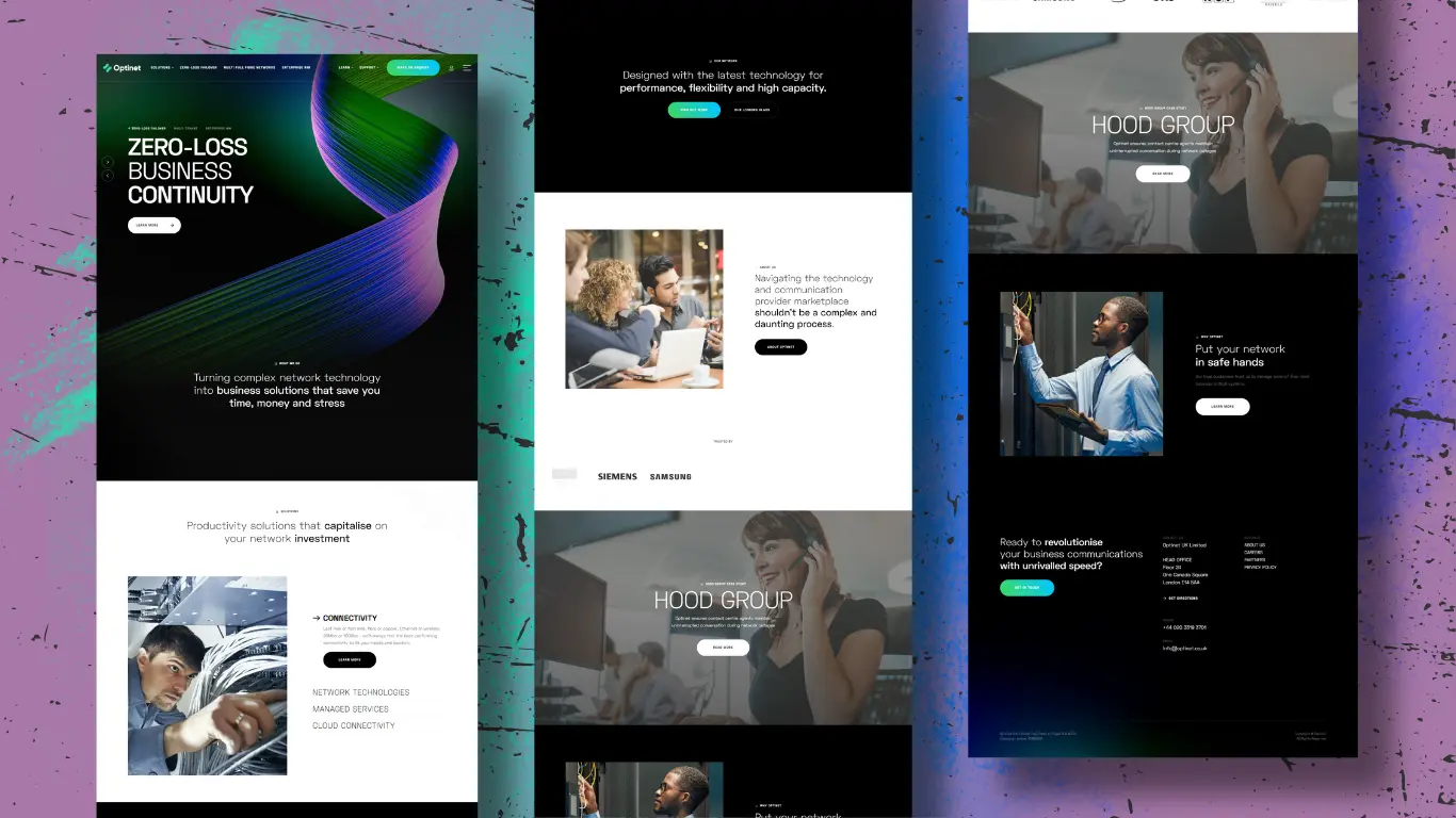 Optinet and Hood Group website design showcase by NedVision