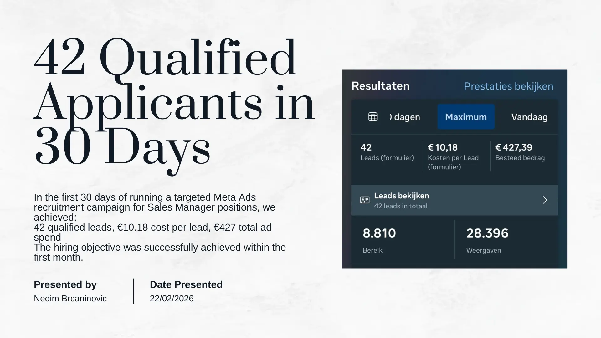 Meta Ads sales recruitment campaign results